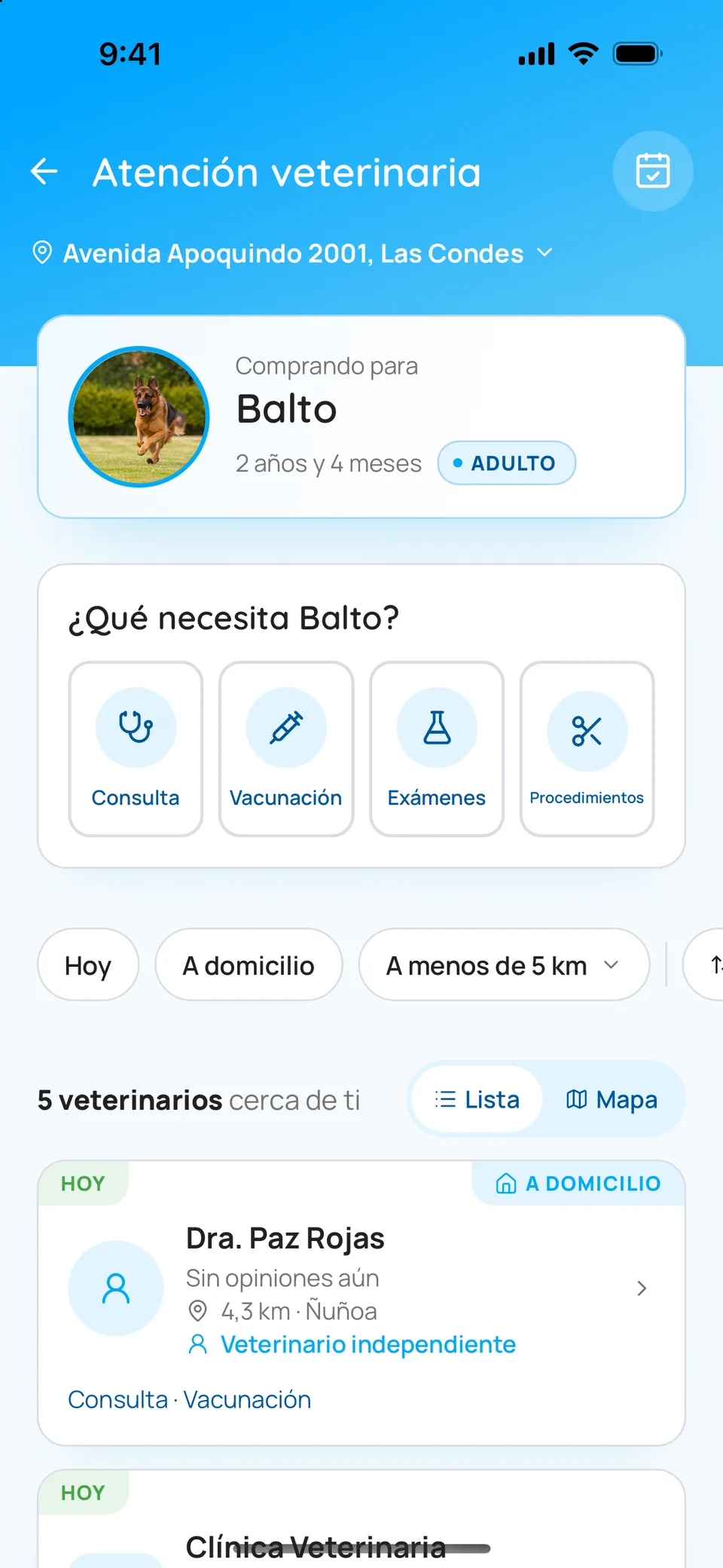 Atención veterinaria para Balto: qué necesita, filtros por hoy y a domicilio, y los veterinarios cercanos